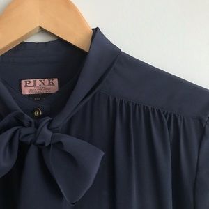 THOMAS PINK - 100% Silk Blouse Blue with gold buttons and a tie detail, size 10